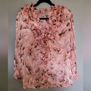 Floral Ruffle Blouse - Pink Y2K EUC L
